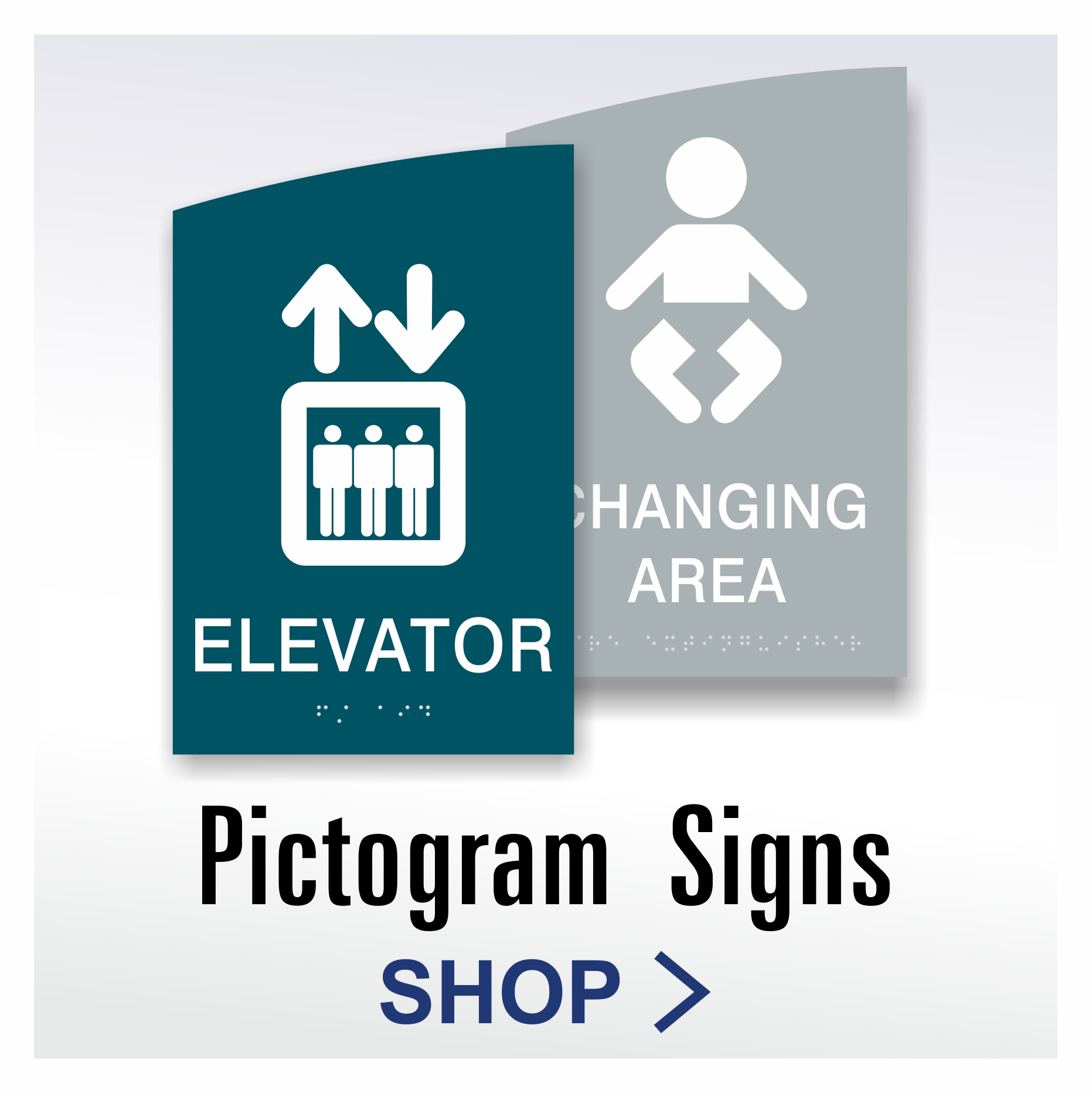 Crescent ADA pictogram signs with curved top styling